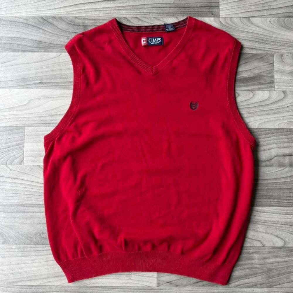 Chaps V-Neck Cotton Sweater Vest Red